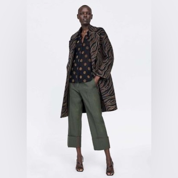 Zara Zebra Print Lined Coat with Front Pockets size XS - Picture 8 of 15